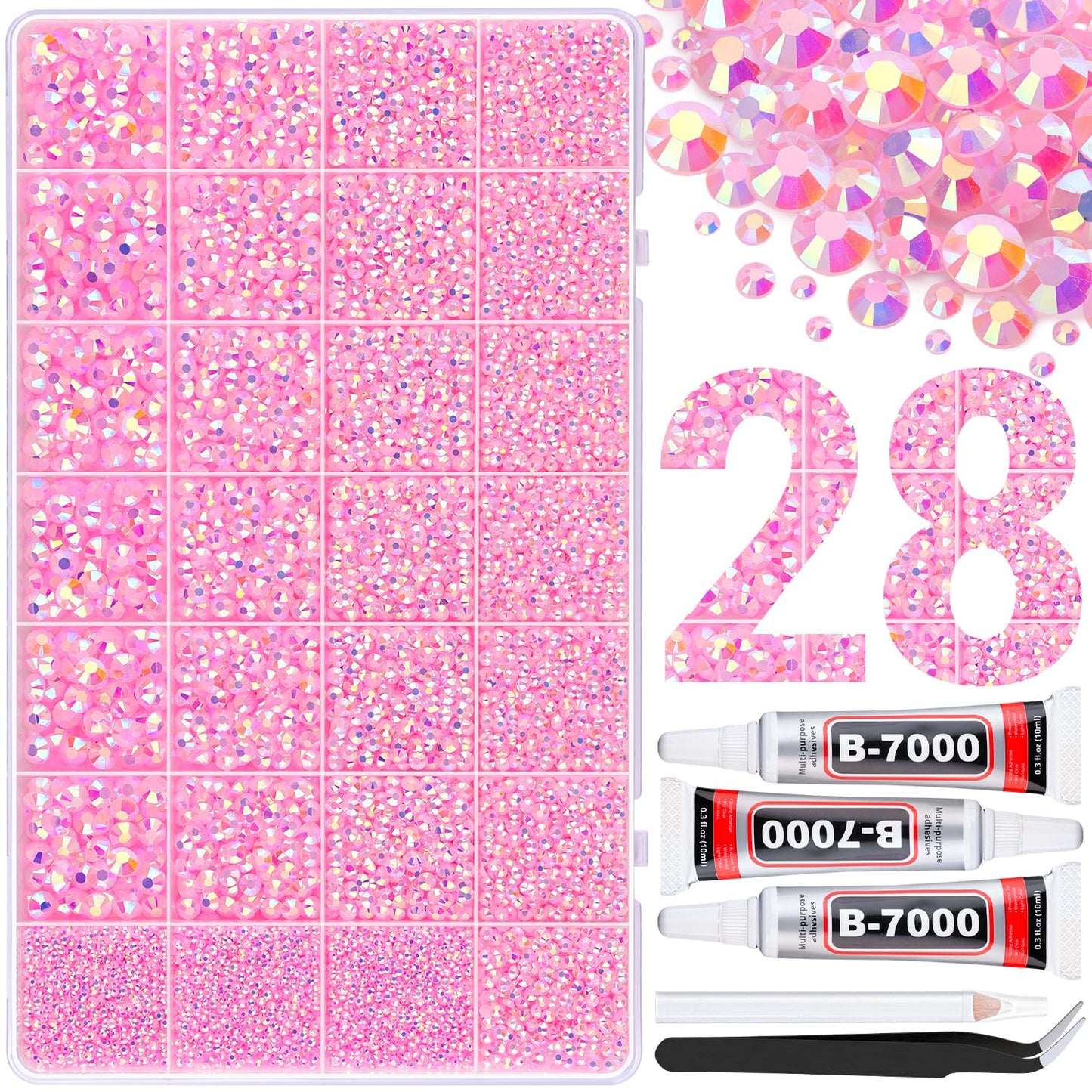 BELLEBOOST Jelly Rhinestones Bedazzling Kit - 45000 Pcs, 40 Colors, 3mm Flatback Gems for Crafting | Includes 3 Pcs B7000 Glue
