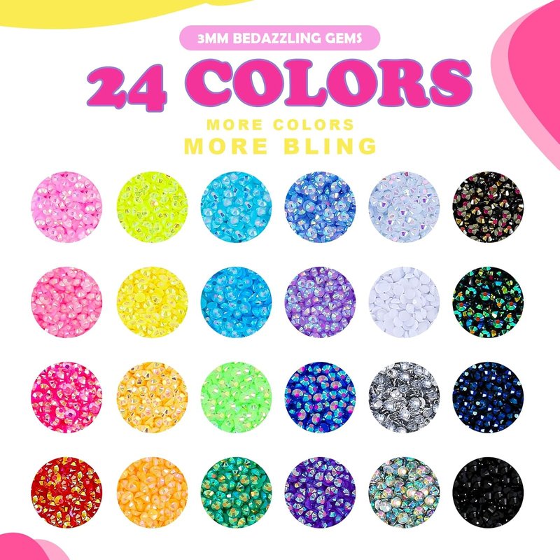 Bedazzler Kit - 30,000 Pcs 3mm Flatback Resin Rhinestones | 24 Colors with Glue & Tools for DIY Crafts