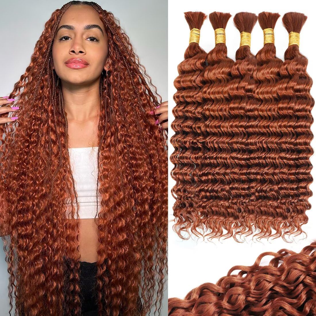 Blonde Human Braiding Hair - 22 Inch Deep Water Wave Bulk Extensions | Brazilian Virgin Curly Color 27 Honey Blonde