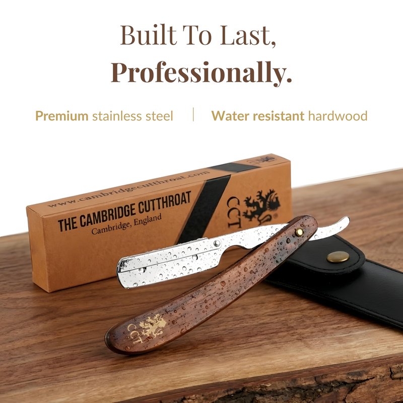 The Cambridge Cutthroat® Cut Throat Razor Kit with Blades & Travel Pouch - Black & Gold Stainless Steel Professional Barber Shaver Men - Straight Edge Moustache & Beard Shaper