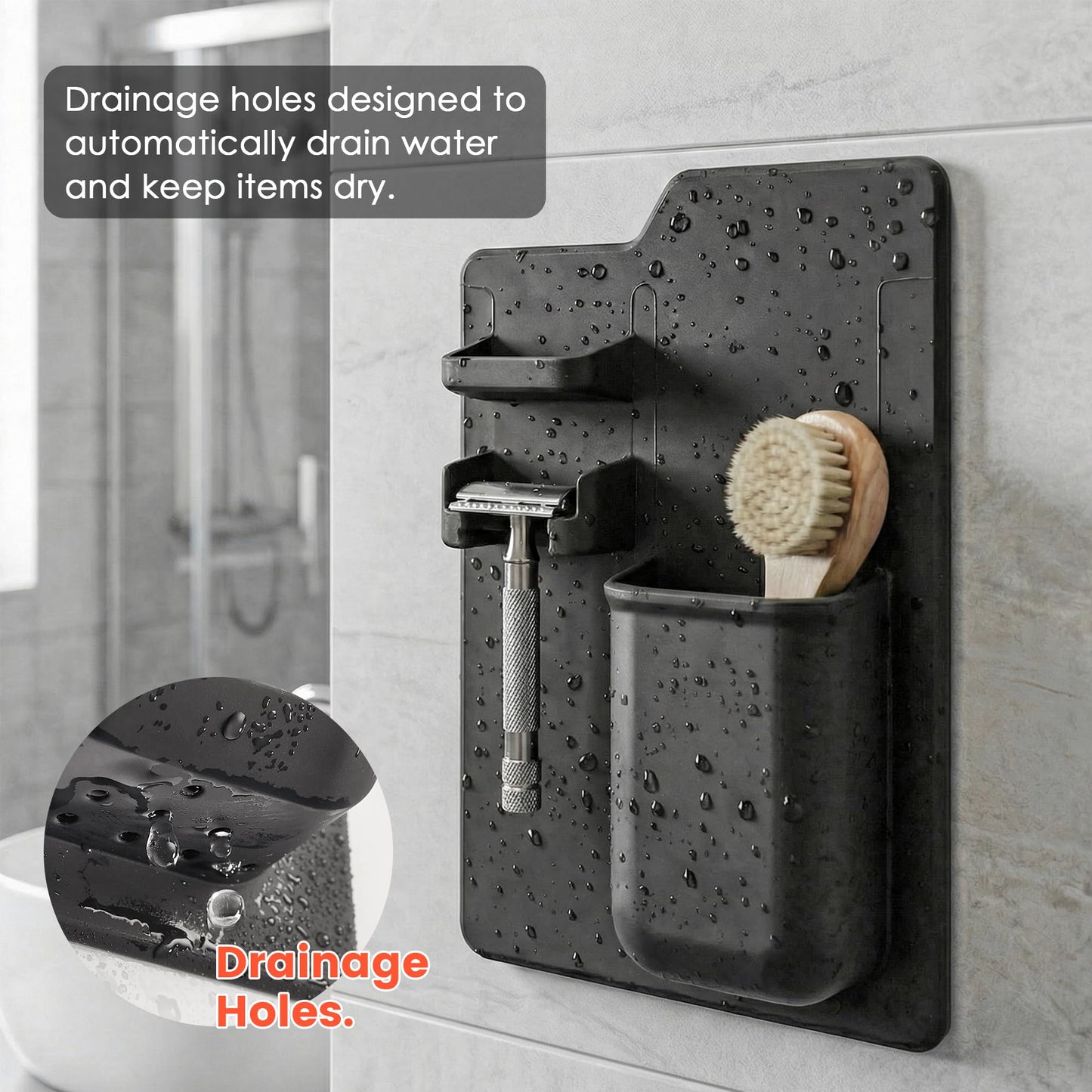 Kottova Shower Mirror Set - Silicone Shower Organizer&Shatterproof Shower Mirror for Shaving - Powerful Silicone Adhesion, Removable and Reusable, Black