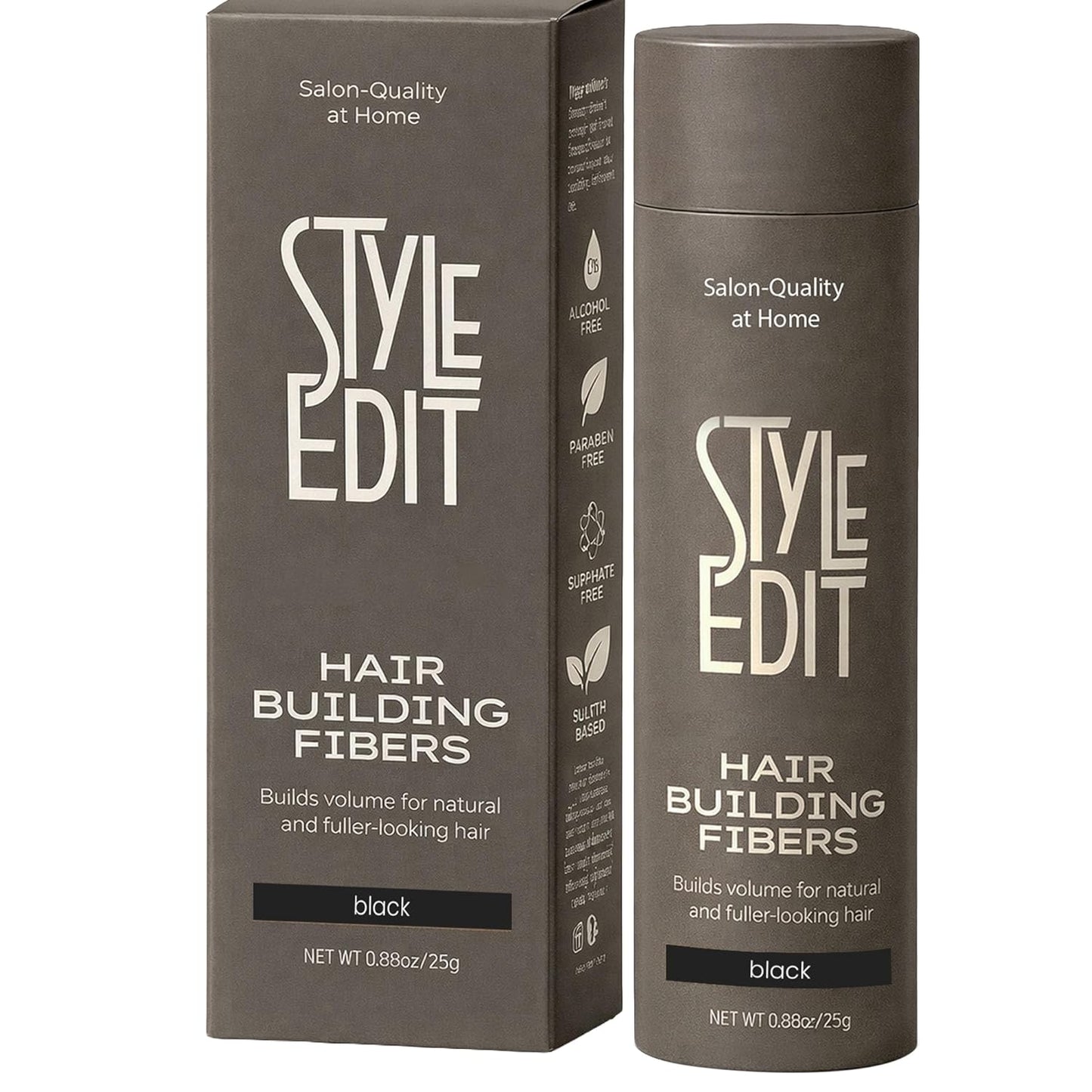 Hair Building Fibers for Thinning Hair - Plant-Based Concealer for Receding Hairlines & Bald Spots | Black 0.88oz