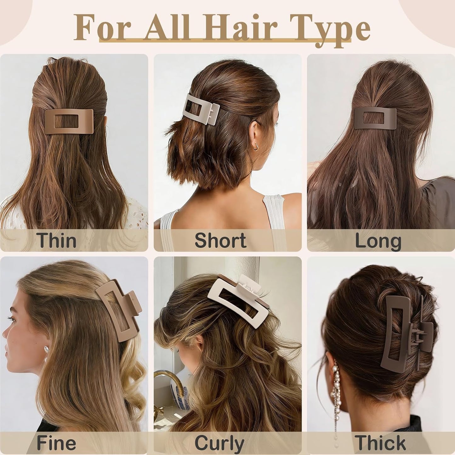Hair Clips for Women - 8 Pack Large Matte No-Slip French Claw Clips | Ideal for Thick & Curly Hair (Brown)