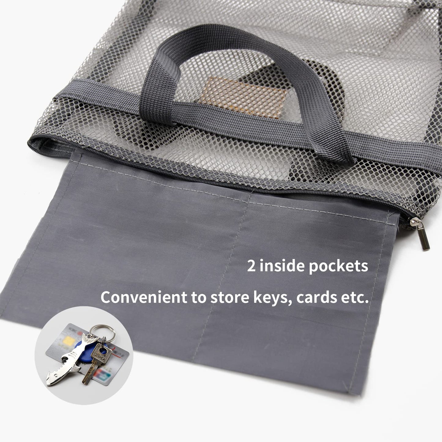 TOPASION Mesh Shower Caddy Bag Portable Hanging Toiletry and Bath Organizer with Zipper for Travel, Gym, Swimming, Camping, College Dorms, Beach (Grey)