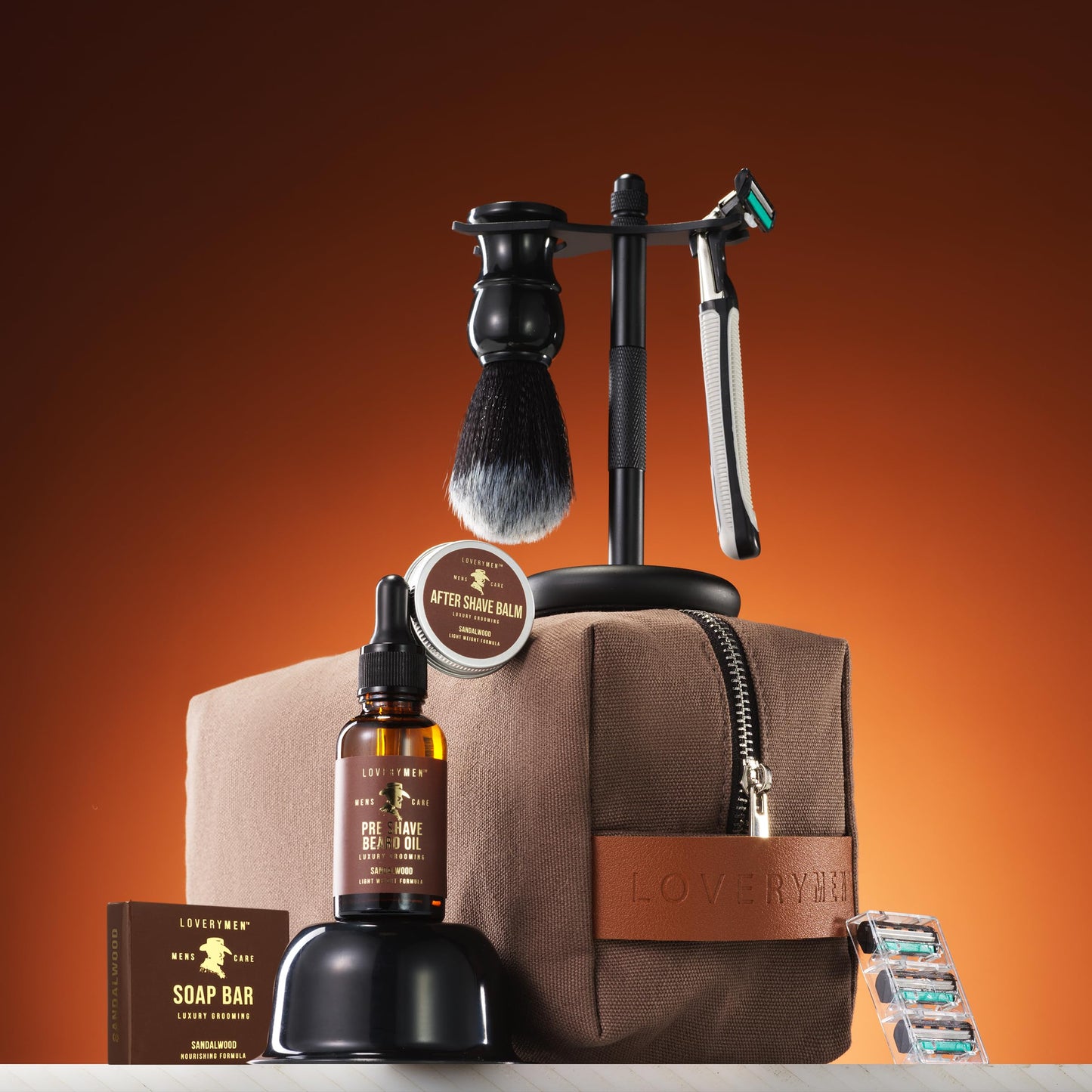 Deluxe Shaving Kit for Men, Gifts for Men, 17pc Shaving Brush Kit with Double Edge Safety Razor, Razor Blades, Sandalwood Bar Soap, Preshave Beard Oil & More, Mens Beard Kit, Birthday Gift