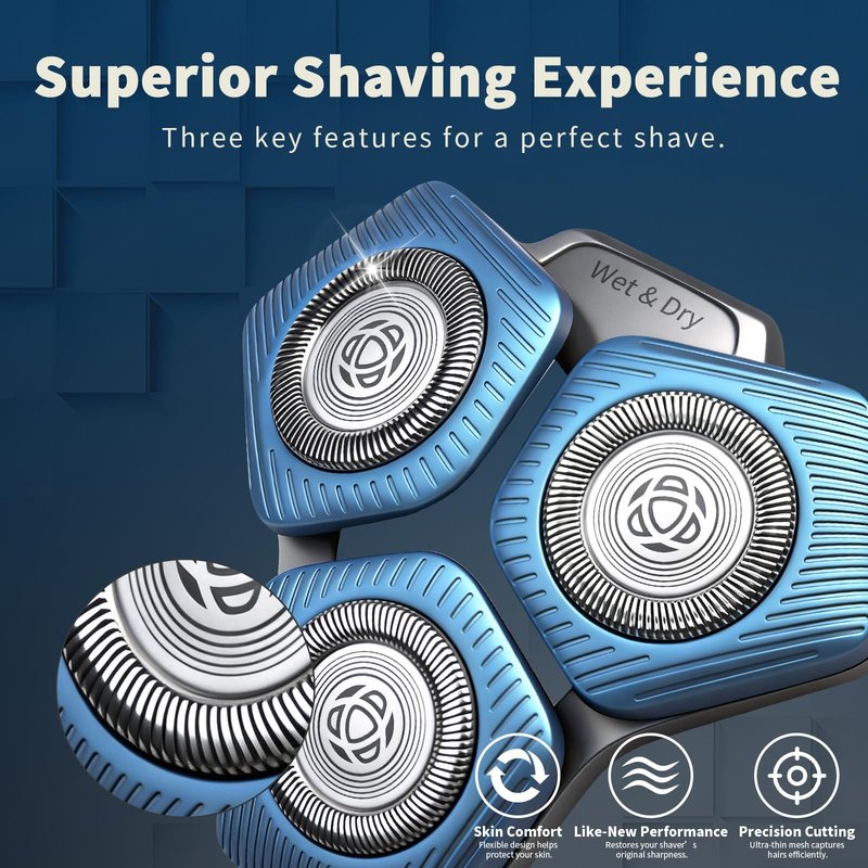 SH71/50 Replacement Shaving Heads Compatible with Phili*s Series S5000 (S5XXX) & S7000 (S7XXX) Shavers-Fits SH60/70, SH70/70 Models (Blue-1pc)