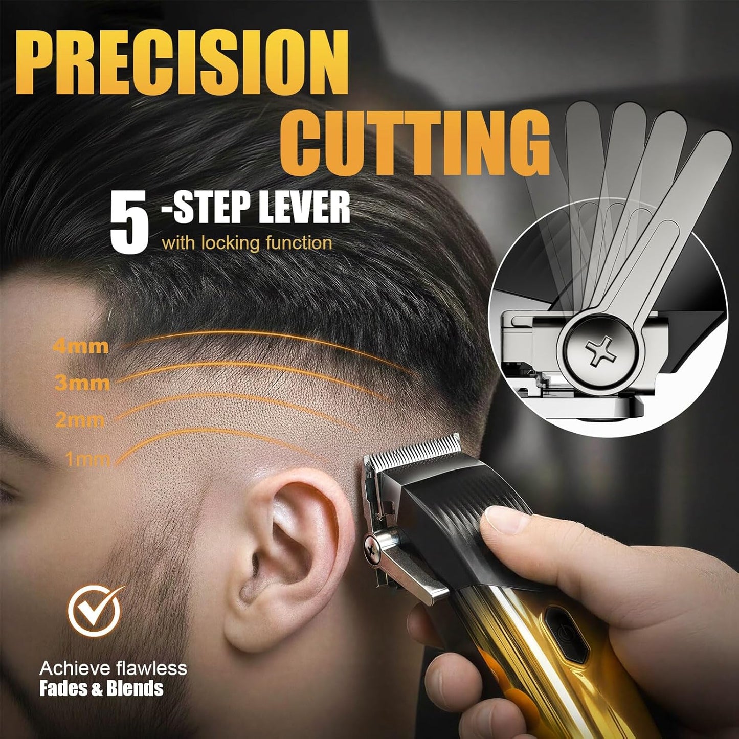Professional Hair Clippers - 4 in 1 Men's Grooming Kit | Rechargeable Beard Trimmer & Shaver with Metal T-Blade, LED Display, Gold Finish