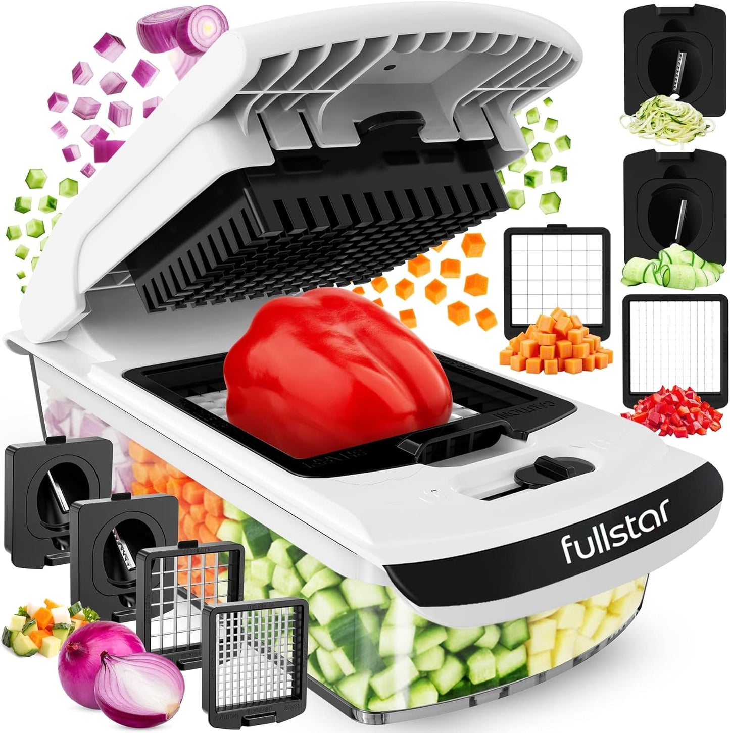 Pro Vegetable Chopper & Spiralizer - 4-in-1 Food Chopper with Container | Kitchen Gadget in White