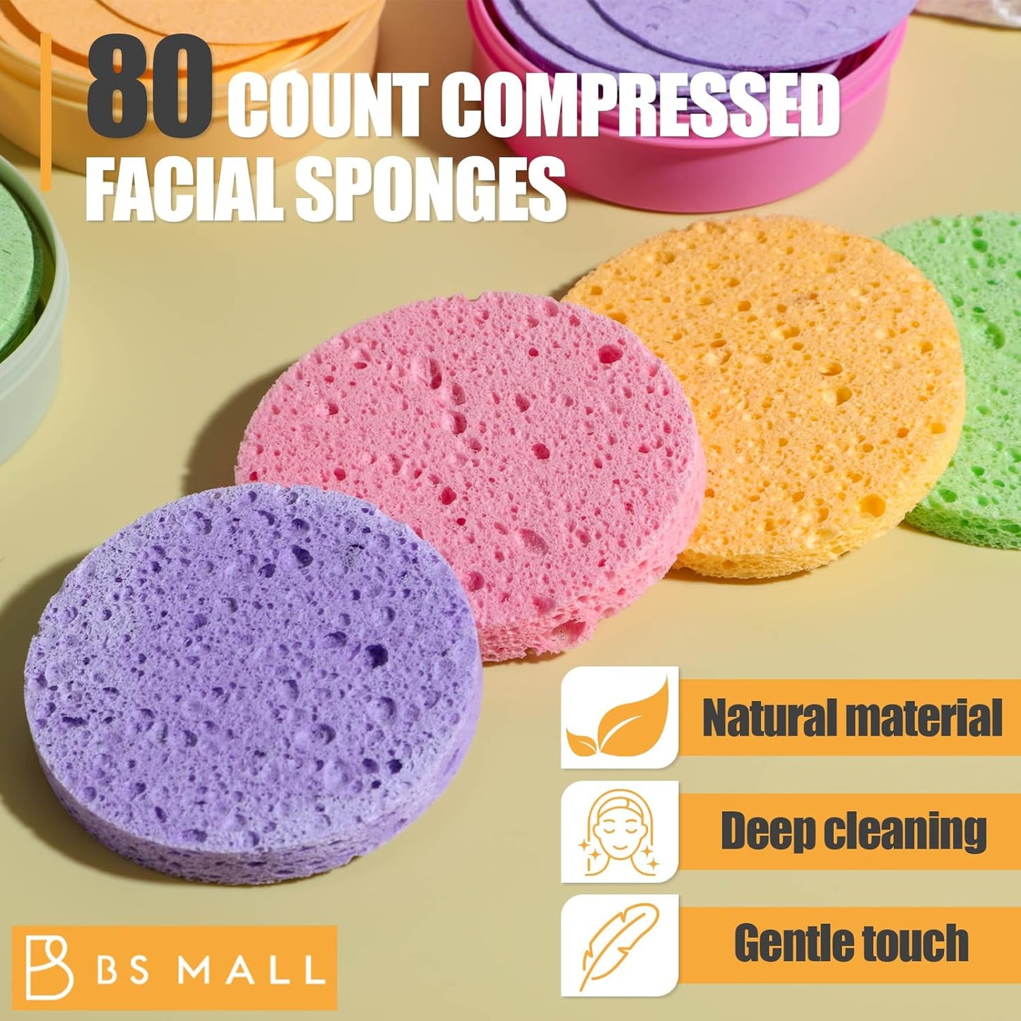 Compressed Facial Sponges - 80 Count Reusable Face Cleansing Pads | Gentle Exfoliating Makeup Removal Sponges for Deep Cleansing