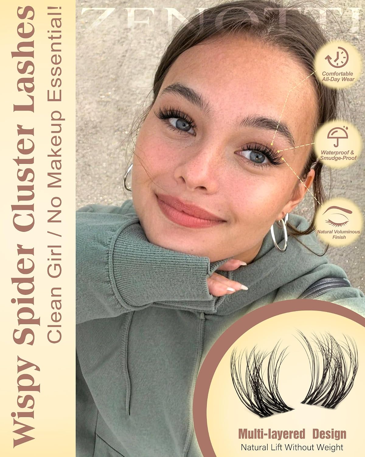 Spider Lash Clusters - Wispy Breeze Natural Eyelash Extensions | D Curl 10-16mm Invisible Band for Daily Wear