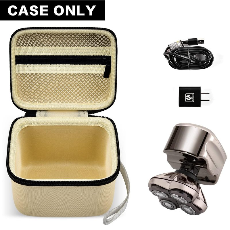 Case for Skull Shaver Electric Pitbull Pro Razor, Hard Travel Rotary Men Head Shavers Beard Trimmer Storage Carrying Box with Zipper Mesh Pocket for Men's Gold Pro Mustache Grooming Kit, Beige-Only