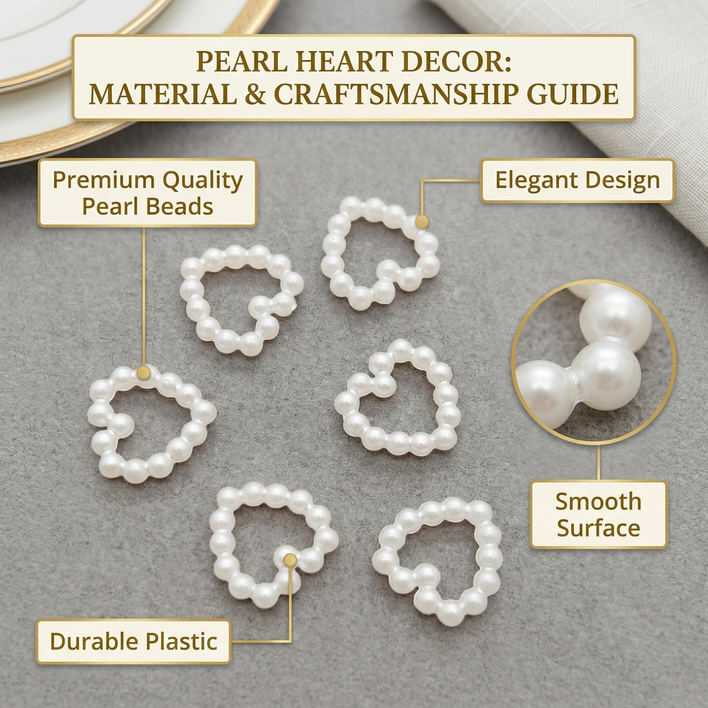 Pearl Heart Table Scatter Confetti - 50 Pcs Heart Shaped Plastic Faux Bead Charms for Wedding Table Decoration, DIY Crafts, Nail Art, Cake Topper, Bridal Shower and Party Centerpiece Ornaments