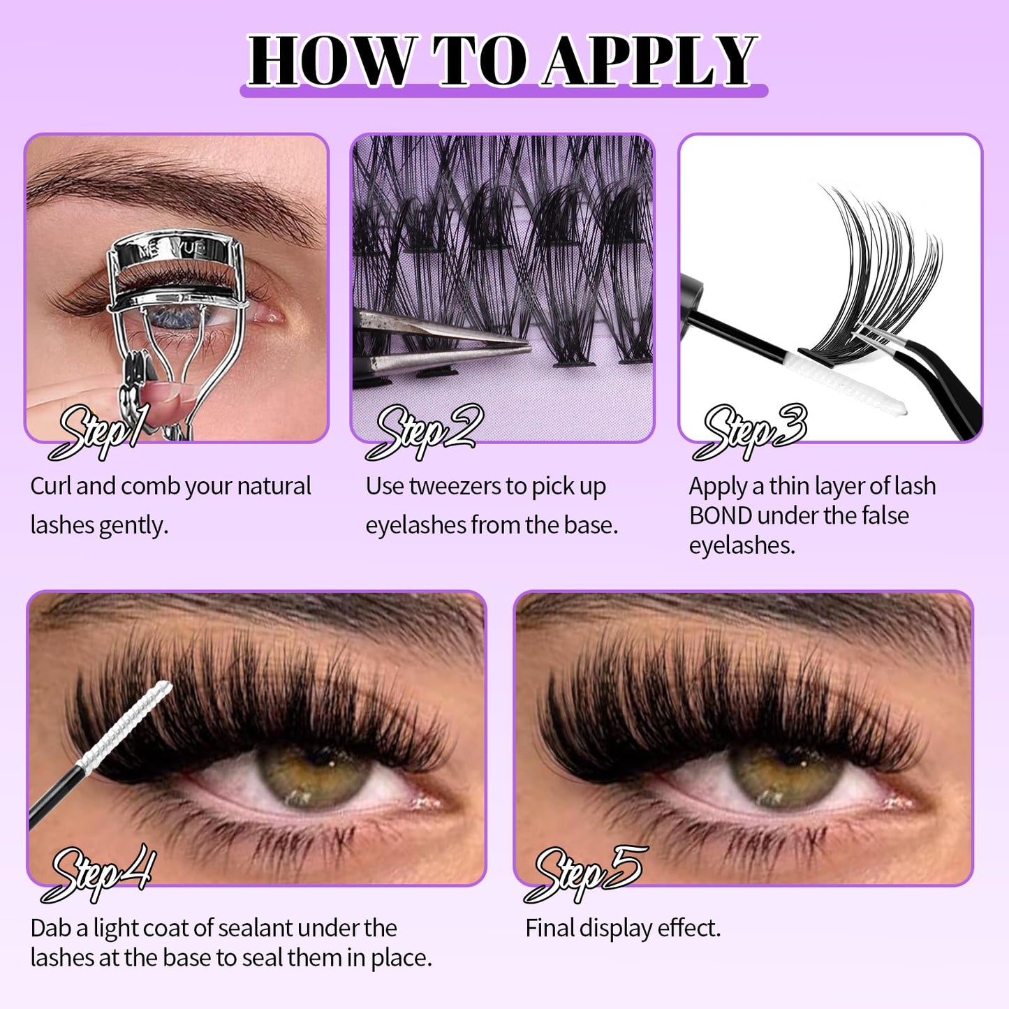 CMAYOME Lash Clusters Kit, 10D 20D 30D 40D Lash Extension Kit with Lash Bond and Seal, 640Pcs Eyelash Clusters with Lash Tweezers, Lash Remover and Eyelash Brush