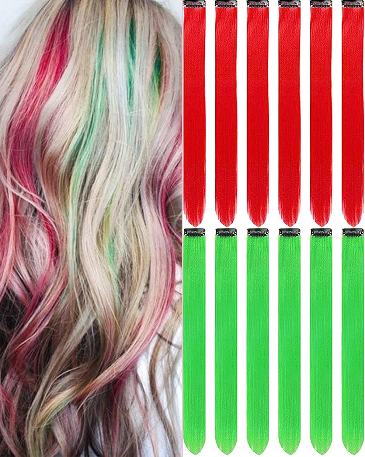 Clip-In Black Hair Extensions - 22 Inch Long Synthetic Hairpieces for Women | Party Highlights