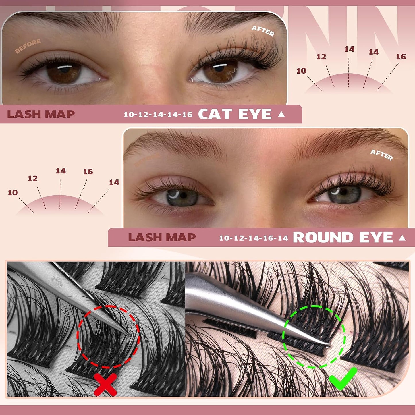 Natural D Curl Eyelash Extensions - Wispy Lash Clusters 10-16mm | Fluffy Velour Individual Lashes with Soft Band