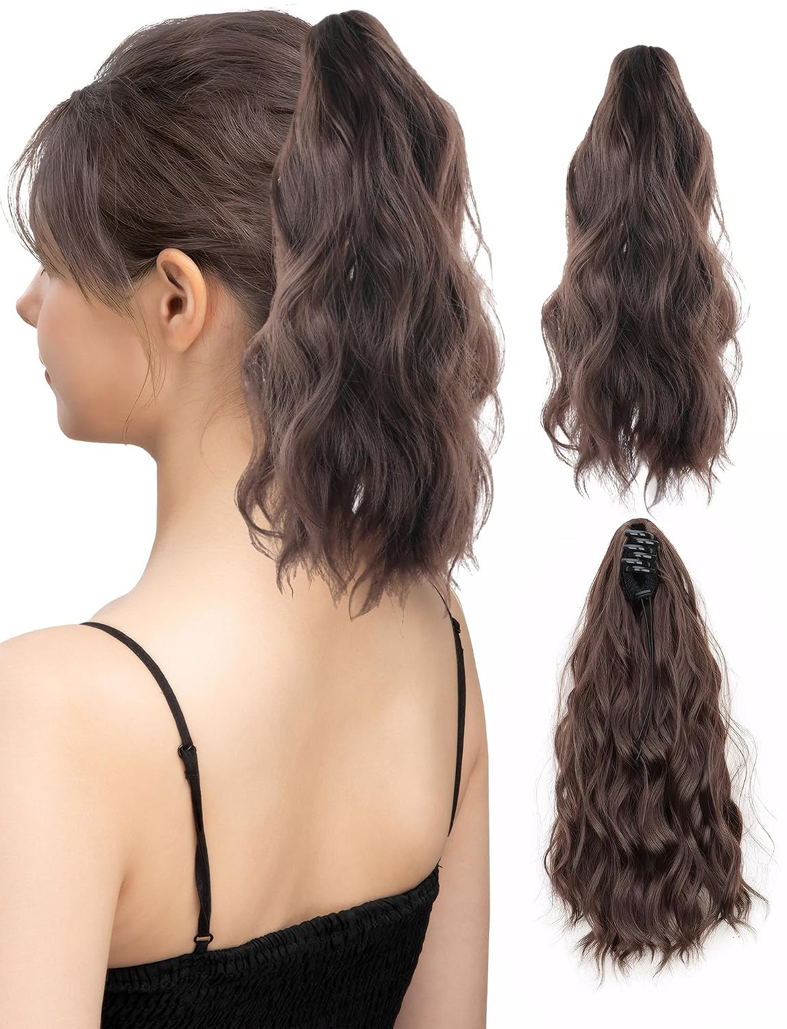 Curly Wavy Ponytail Hairpiece - 13-Inch Synthetic Claw Clip Extension | Honey Blonde