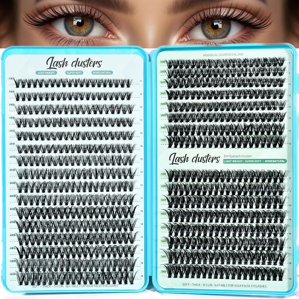 Lash Clusters Kit - 640pcs Wispy 30D/40D D Curl Individual Extensions | Natural 9-16mm with Bond, Seal & Tweezers