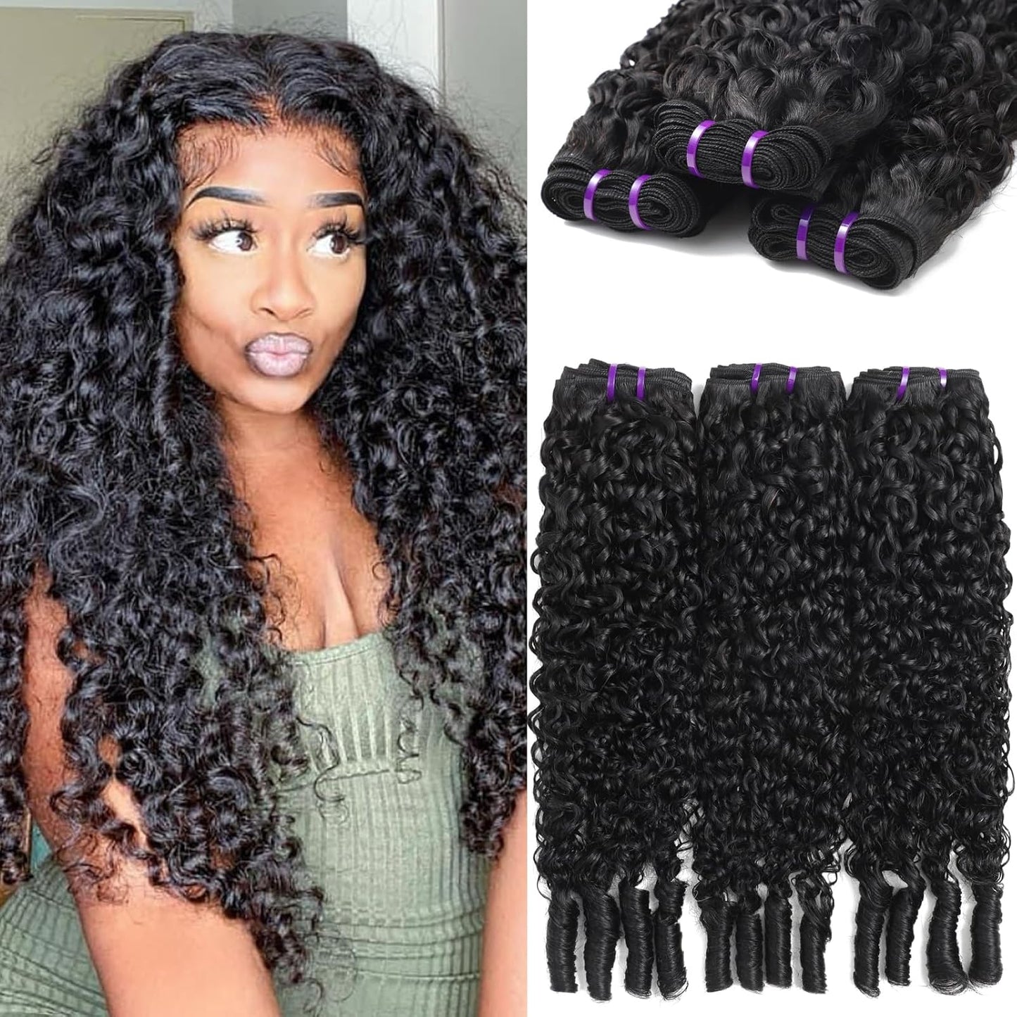 Burmese Curly Hair Bundles - 100% Unprocessed Virgin Remy Hair | 20, 22, 24 Inch Natural Color Extensions for Women
