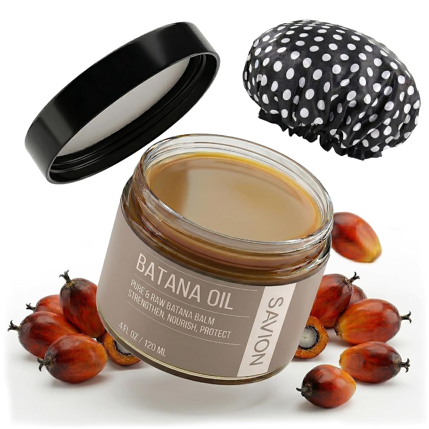 Raw Batana Oil for Hair Growth - 100% Pure Organic Treatment for Thick, Strong Strands | 4 Fl Oz, Includes Shower Cap