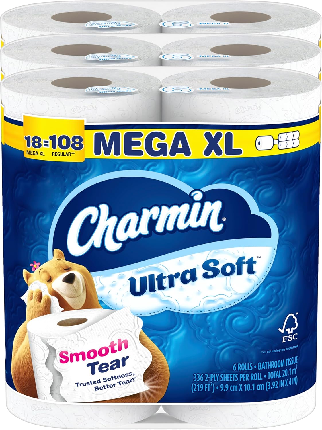 Charmin Ultra Soft Toilet Paper - 6 Mega Rolls | Equivalent to 24 Regular Rolls