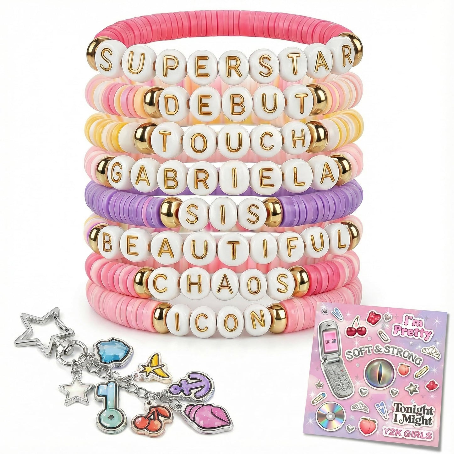 SportsLiking 8 Pcs Friendship Bracelets Set for Fans, Y2K Korean Pop Merch Bundle with Keychain & Card, Concert Accessories for Women