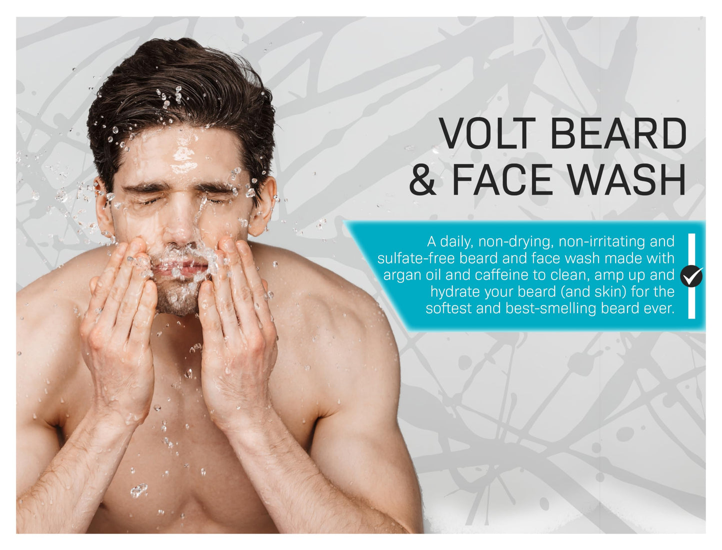 VOLT Face & Beard Wash for Men, Sulfate Free Cleanser with Shea Butter, Argan Oil & Caffeine, Plant Based, Hydrating & Conditioning, Outback Sandalwood Scent, Refillable Aluminum Bottle, 30 Oz Bottle