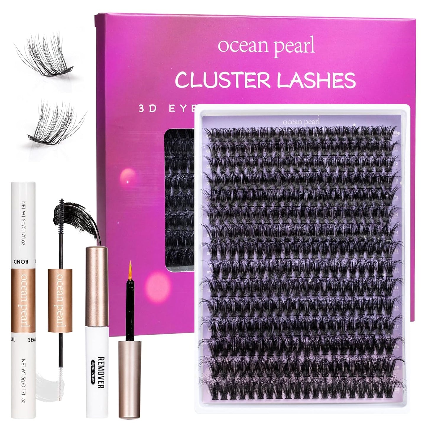 Ocean Pearl Lash Clusters - 320 Pcs 11-20mm Eyelash Extension Kit | 40D, 50D, 100D with Adhesive & Tweezers