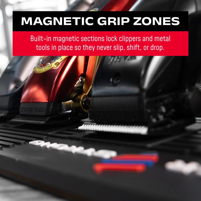 Barber Strong The Barber Magnetic Mat for Clippers and Trimmers, Salon Grooming Tools Storage, Waterproof Station Organizer with Anti-Slip Base, Black