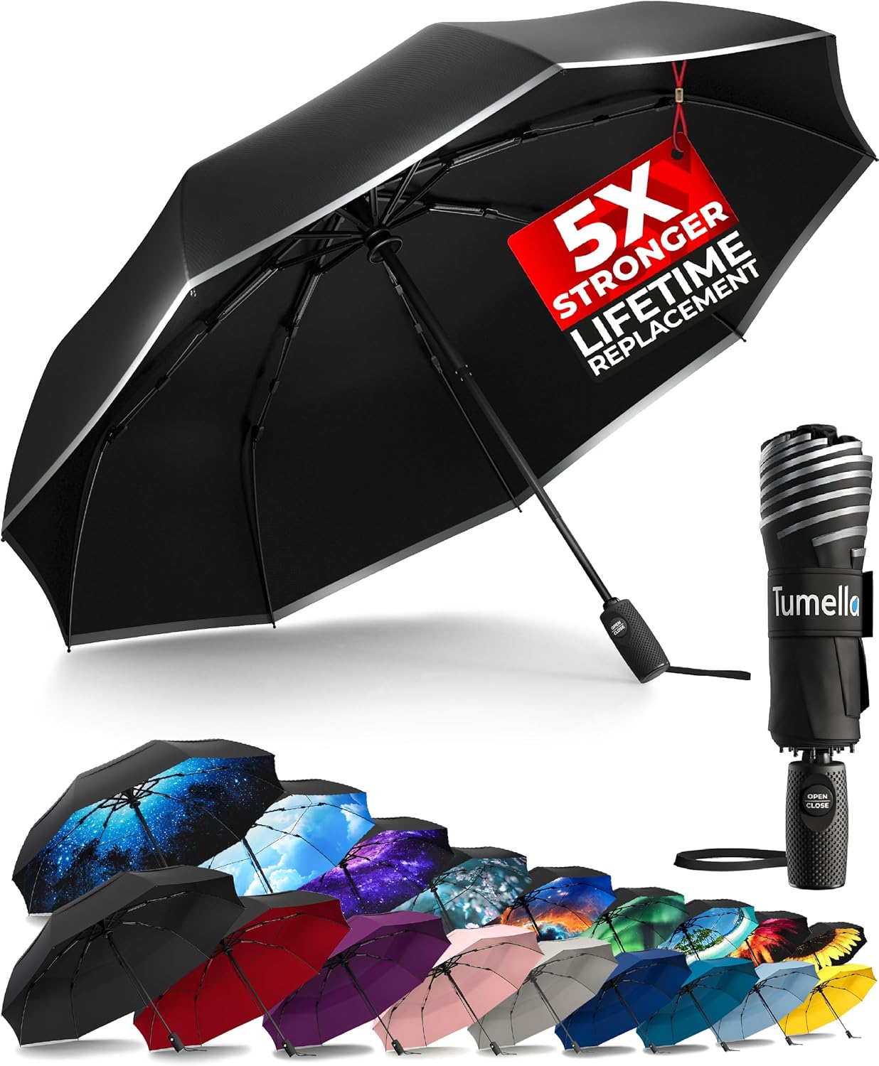 Strongest Windproof Travel Umbrella - Compact, 100MPH Tested | Lightweight, Automatic Folding, One-Handed Use