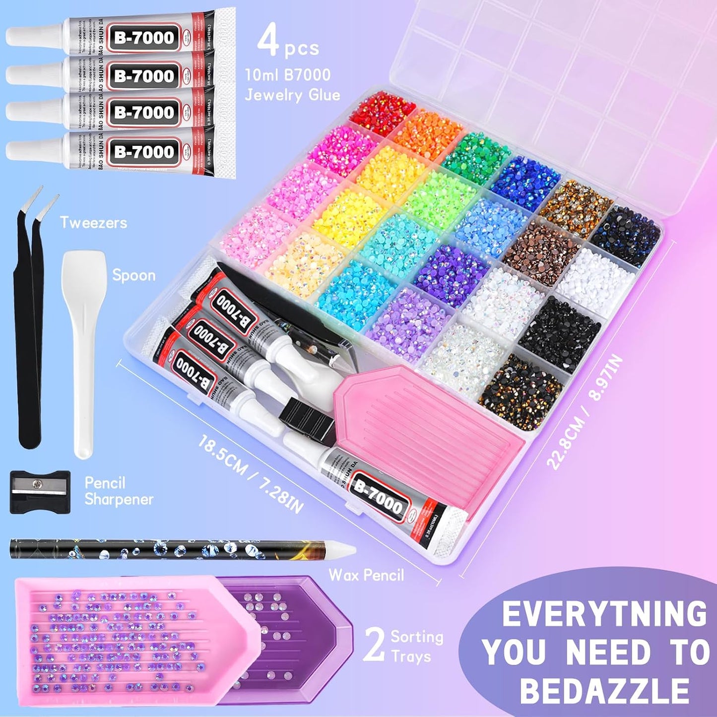 Resin Jelly Rhinestones - 30,000 Pcs 3mm Flatback Gems in 24 Colors | Nail Art & Craft Bedazzling Kit with B7000 Glue
