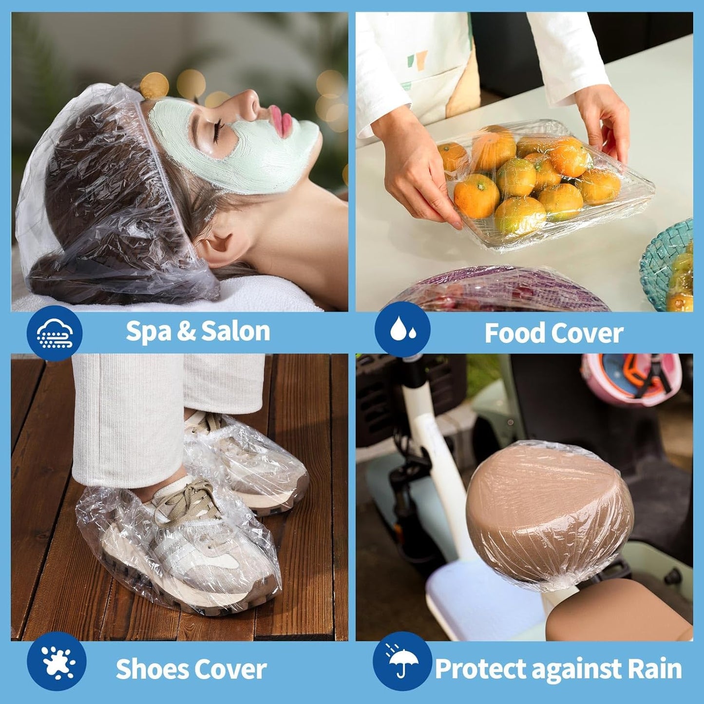 Disposable Shower Caps for Women - Clear Plastic Hair Treatment Caps | Regular Size 17.3 Inch - 100 Pack