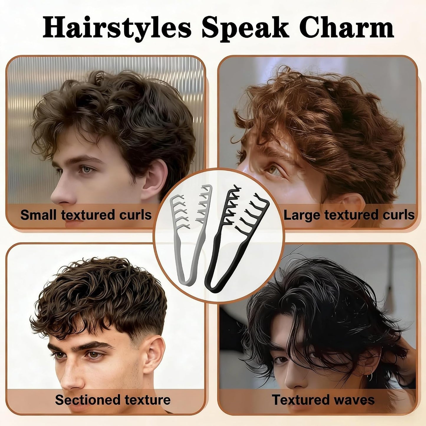 Voluminous Wide-Toothed Hair Comb Set - 2 Pcs Dual-Purpose Tool | Textured Grip, ABS Plastic, Black & Grey