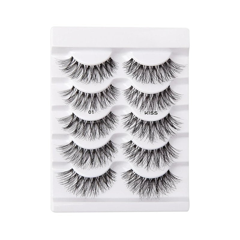 Kiss False Eyelashes - Natural Wispy 14mm Strip Lashes | 5 Pairs, Reusable, Lightweight, Easy Application