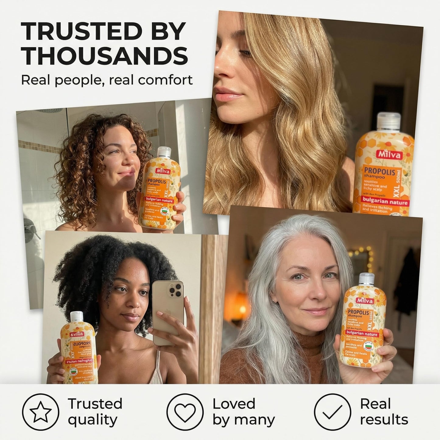 Milva Itchy Scalp Shampoo with Propolis - 6.7 Fl Oz Honey Bee Propolis Shampoo - Itchy Scalp Treatment & Anti Dandruff - Strengthens, Prevents Breakage & Protects Hair - Made in Bulgaria - 200ml