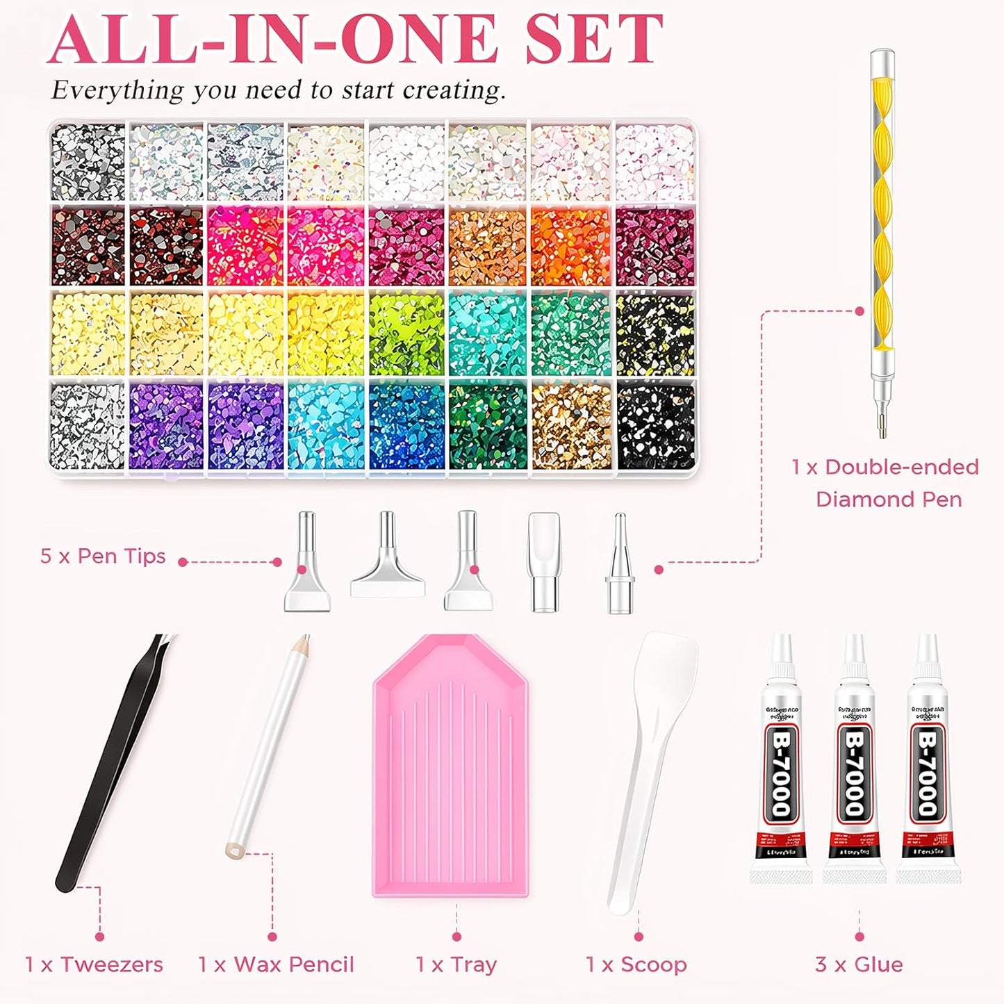 Resin Jelly Rhinestones - 40,000 Pcs Colorful Flatback Gems Kit for DIY Crafts | Includes B7000 Jewelry Glue & 3MM SS12 Size