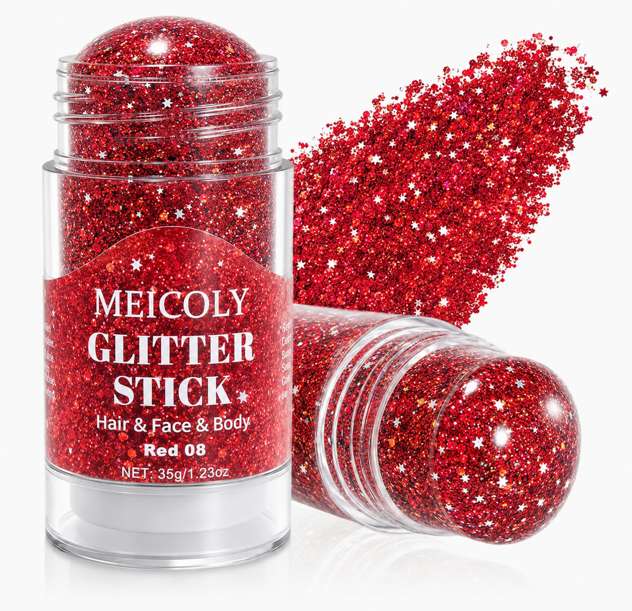 MEICOLY Sparkling USA Glory Red Face Hair Glitter Stick for 2026 World Cup,4th of July Accessories Outfits for Women, Fourth of July Patriotic Veterans Day Super-Dense Glitter Makeup