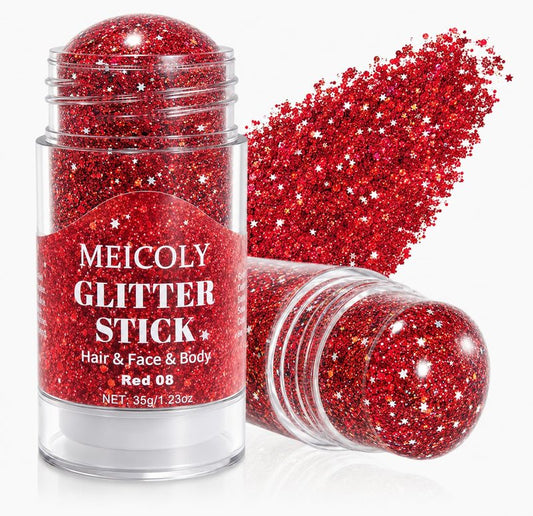 MEICOLY Sparkling USA Glory Red Face Hair Glitter Stick for 2026 World Cup,4th of July Accessories Outfits for Women, Fourth of July Patriotic Veterans Day Super-Dense Glitter Makeup