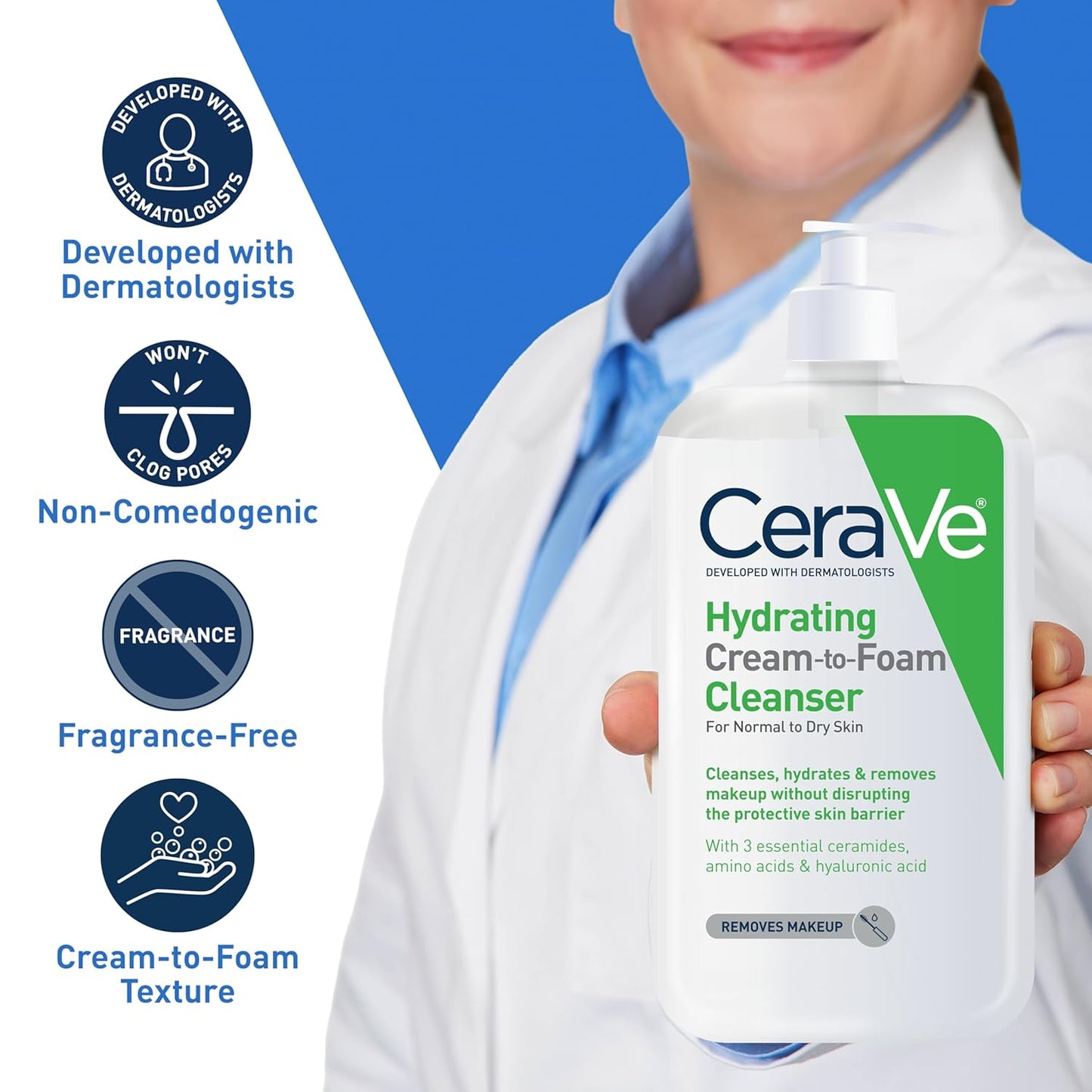 CeraVe Hydrating Foaming Cleanser - Makeup Remover for Dry Skin | 19 Fl Oz, Fragrance-Free, Non-Comedogenic