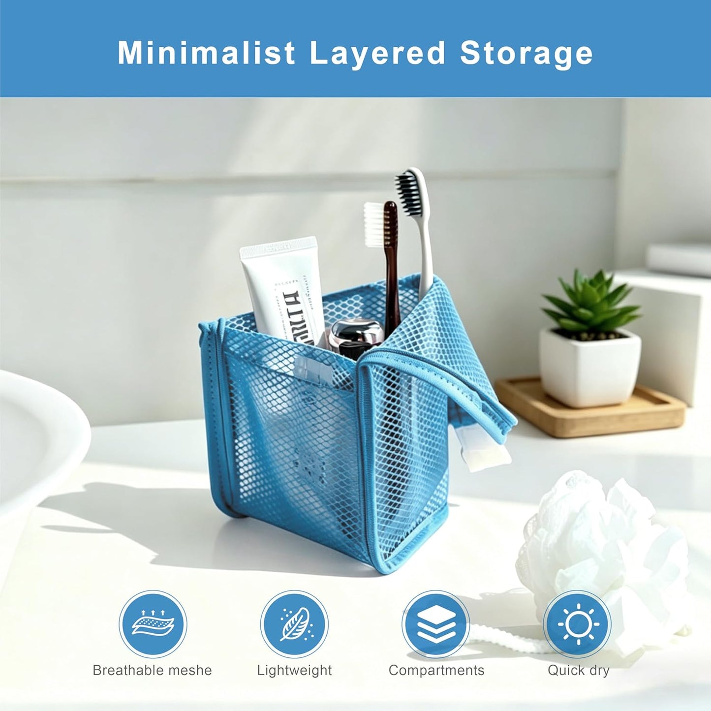 Portable Lightweight Travel Toiletry Bag - Clear EVA Waterproof Organizer | Large Capacity, Foldable Hanging Design (Purple & Blue)