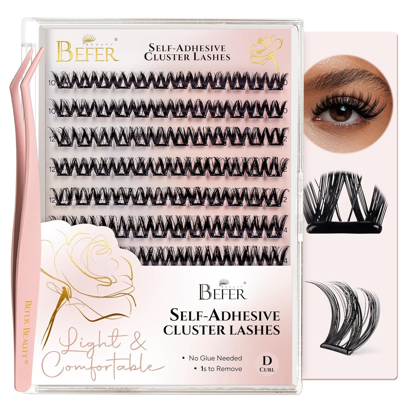 Self-Adhesive Eyelash Clusters - D Curl 10-16MM | Natural Look, Reusable & Easy DIY Application