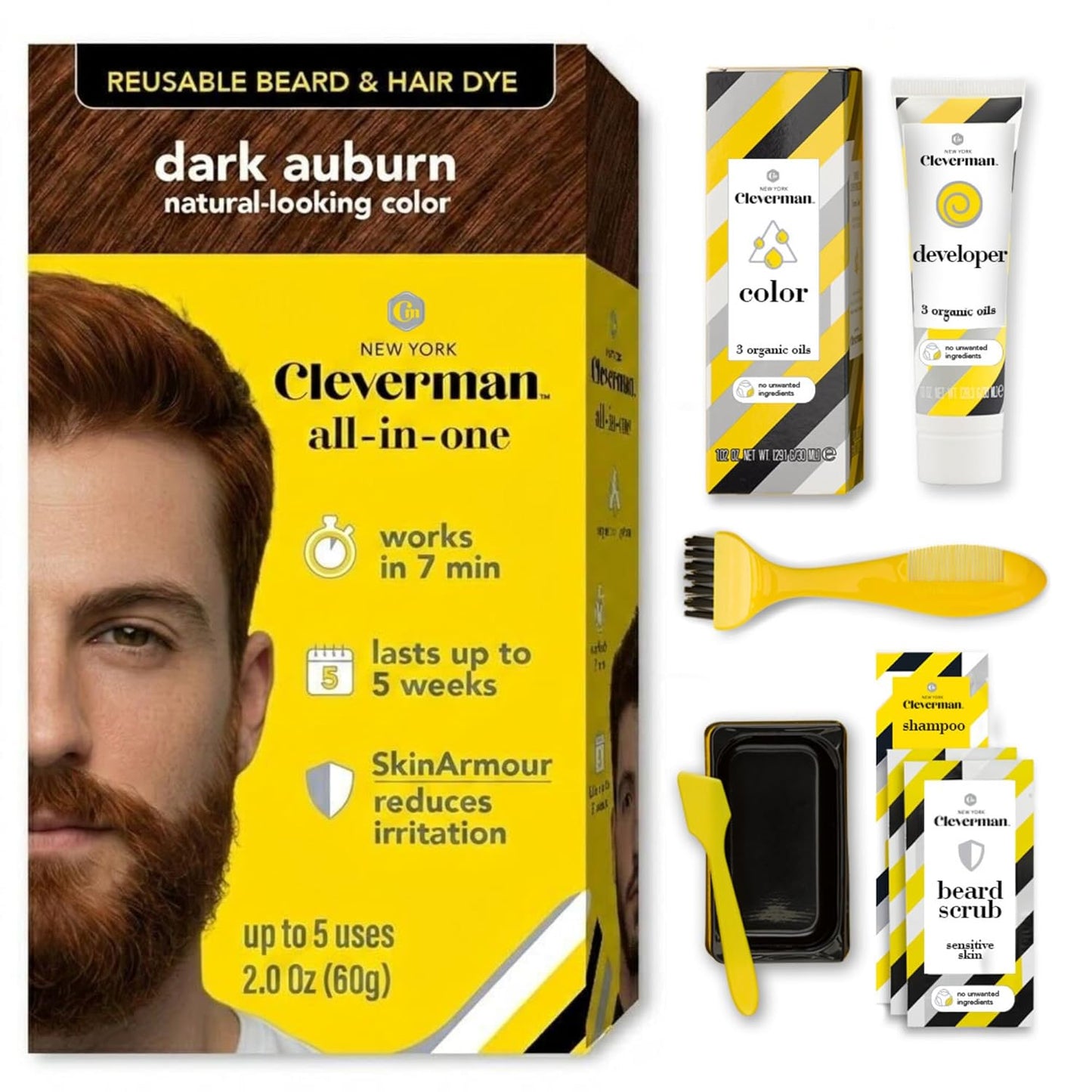 Reusable Hair & Beard Dye for Men - Medium Brown | Natural Gray Coverage, No-Drip Cream, Up to 5 Uses