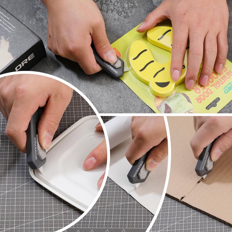 WORKPRO Ceramic Small Safety Box Cutter, Automatic Rebound Mini Letter Opener, Quick Change Retractable Blade Razor Knife, with Extra Blades
