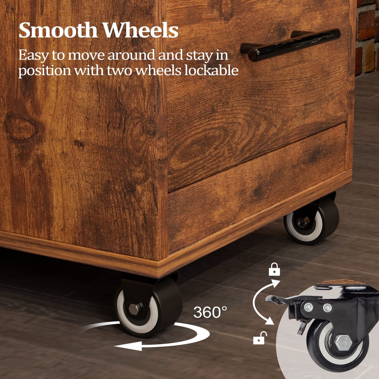 Salon Trolley Cart with Wheels, Wooden Hair Storage Cabinet, Stylist Cart Mobile Hairdressing Barber Station for Beauty Spa Barbershop, 3 Large Drawers, 3 Hot Tool Holders, Rustic Brown
