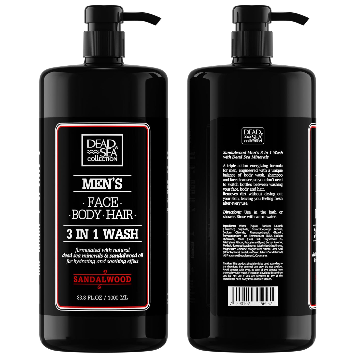 Dead Sea Collection Sandalwood Men’s Body Wash – 3 in 1 Body Wash for Men for Hair, Face & Body – Moisturizing Shower Gel with Dead Sea Minerals – Pack of 2 (33.8 fl oz each)