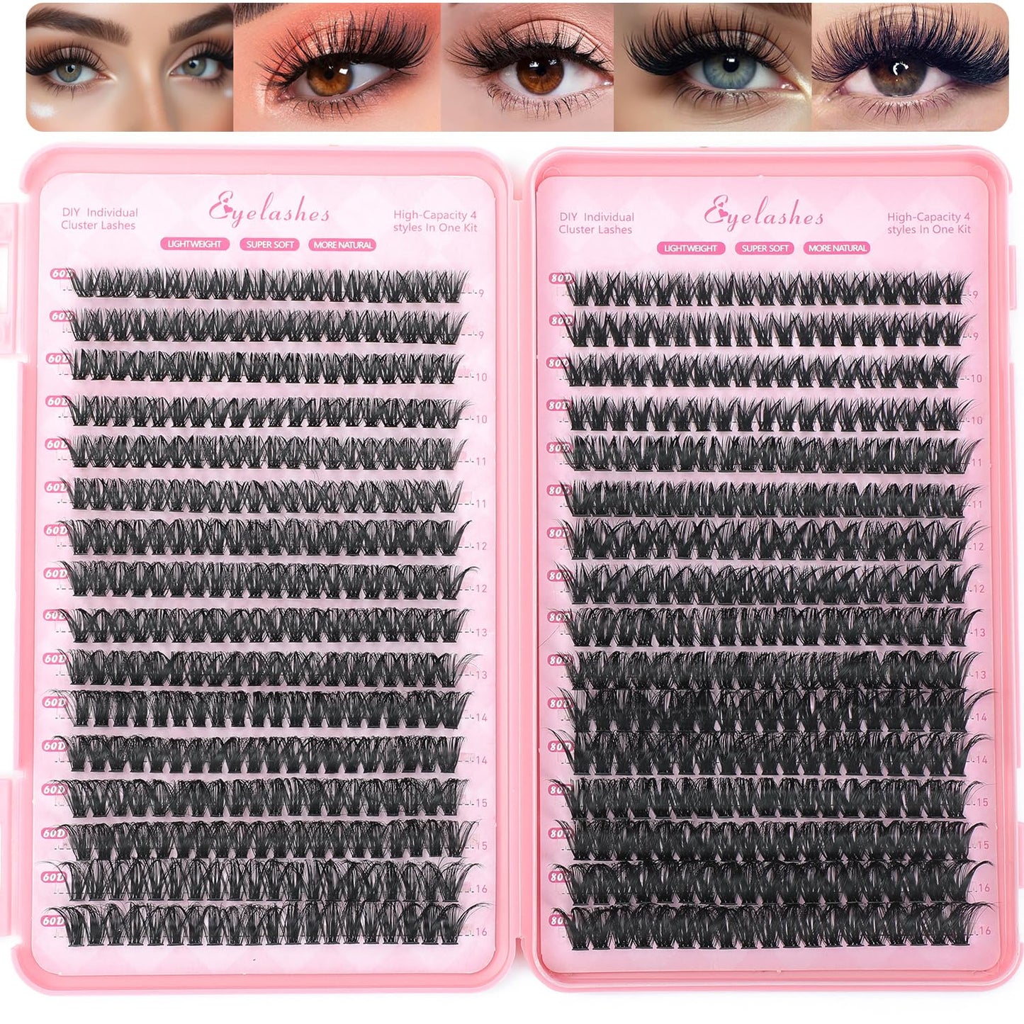Lash Clusters Kit - 640 Pcs Fluffy Wispy Individual Eyelashes 9-16mm D Curl | Thin Band with Tweezers & Bond Seal