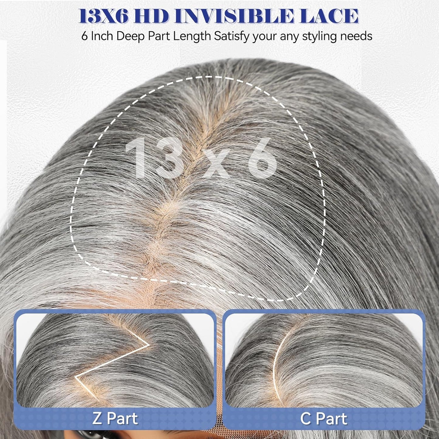 HD Lace Front Wig - 22 Inch Gray Long Wave Layered Synthetic Hair | Glueless Daily Wear for Women