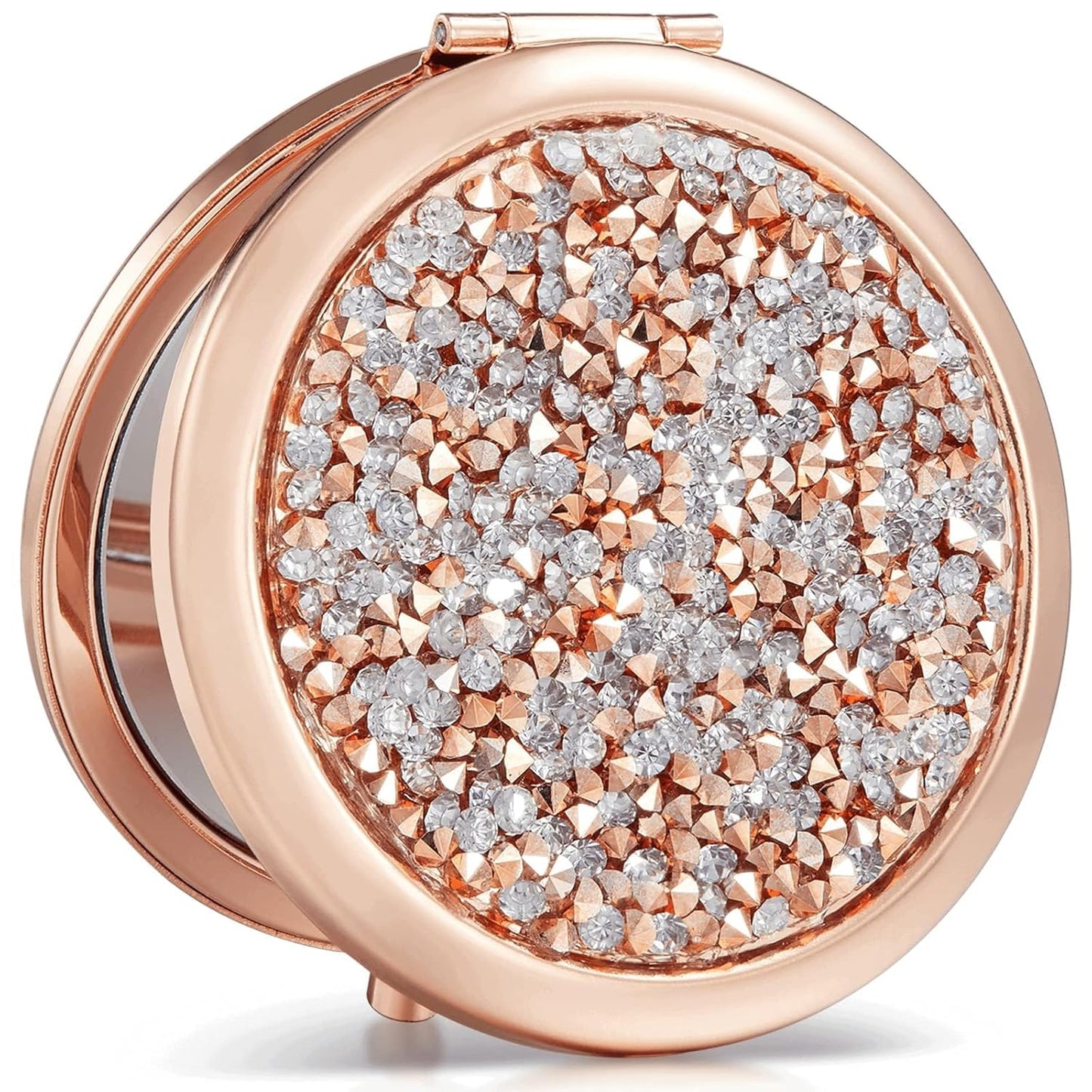 OMIRO 1X/10X Magnifying Compact Mirror - Rose Gold Mini Diamond Pocket Makeup Mirror