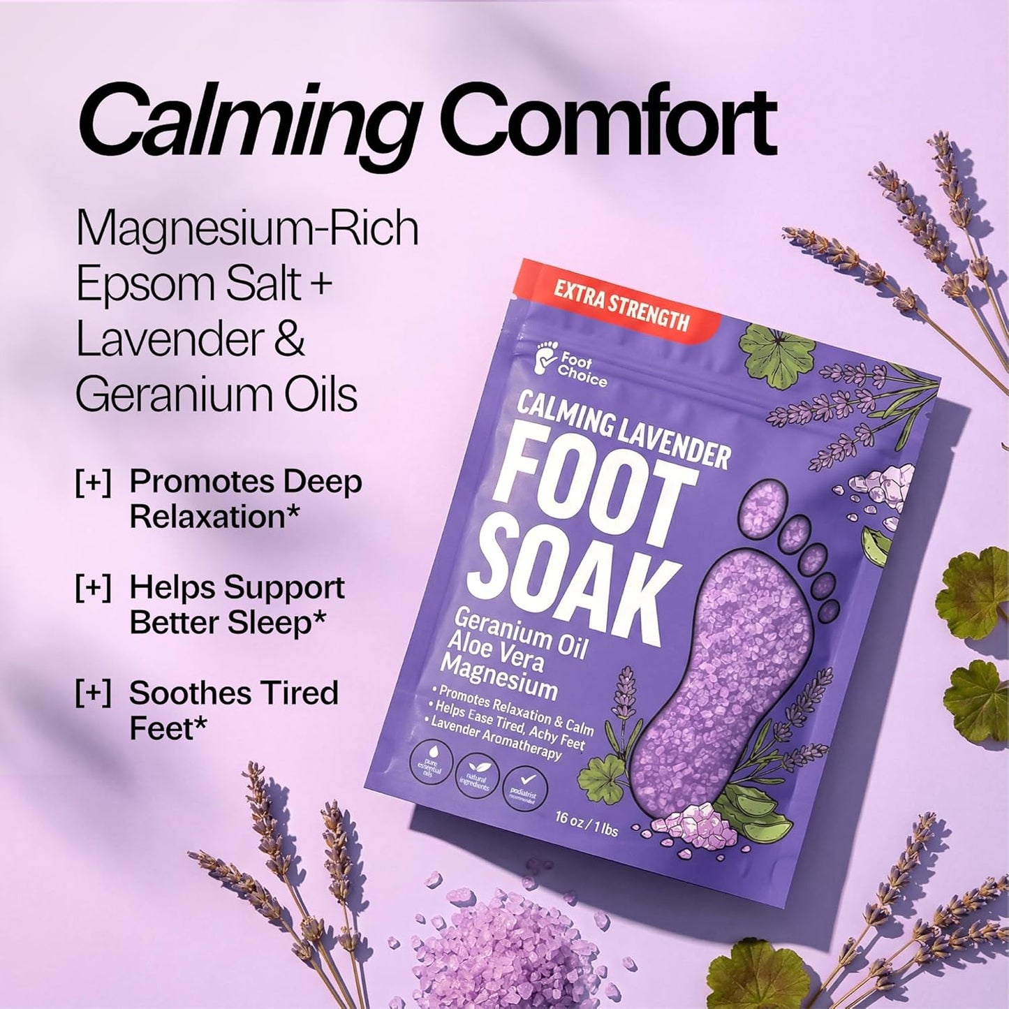 Lavender Foot Soak - Epsom Salt Relaxation & Aromatherapy | Soothes Tired Feet & Softens Skin - 1lb Made in USA
