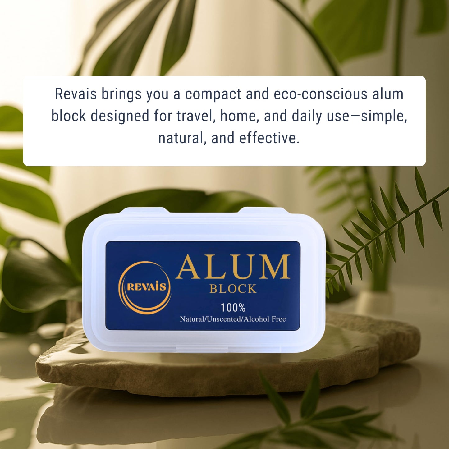 REVAIS Natural Alum Block 100g – 100% Pure Fitkari Stone Deodorant & Aftershave for Men, Soothes Razor Burn & Shaving Cuts, Astringent, Non-Staining, Unscented, Alcohol-Free, Gentle on Skin