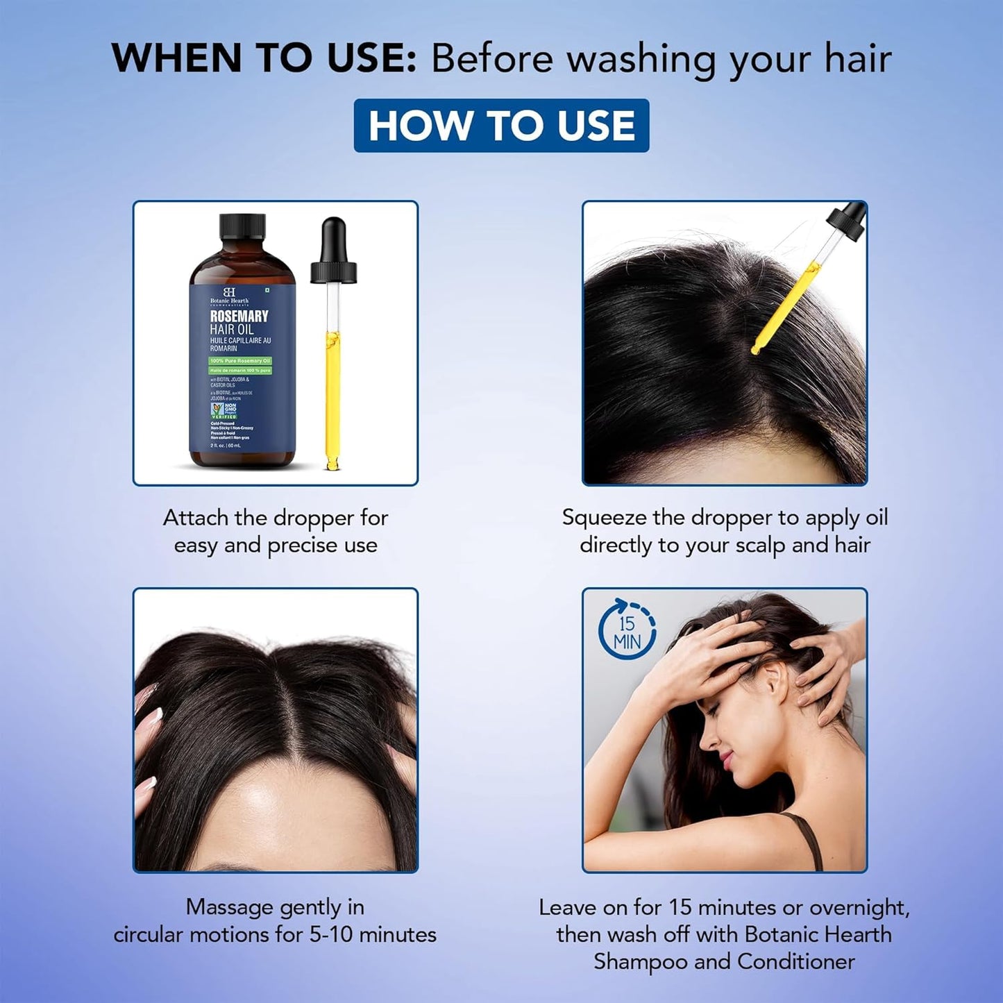 Rosemary Oil for Hair Growth - 100% Pure Biotin Infused Treatment | Nourishing & Volumizing | 2 fl oz, Blue